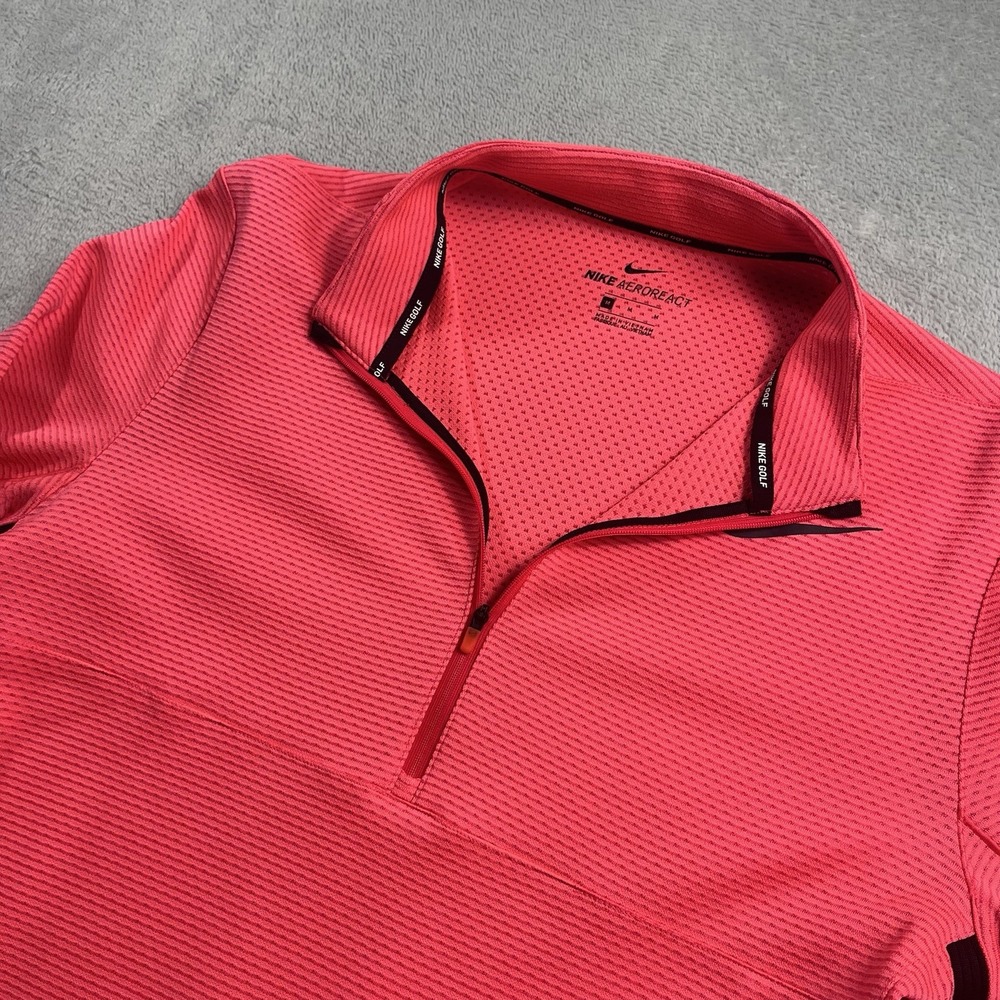 Nike Running Jacket Mens Medium Pink 1/4 Quarter Zip Aeroreact Pullover Swoosh